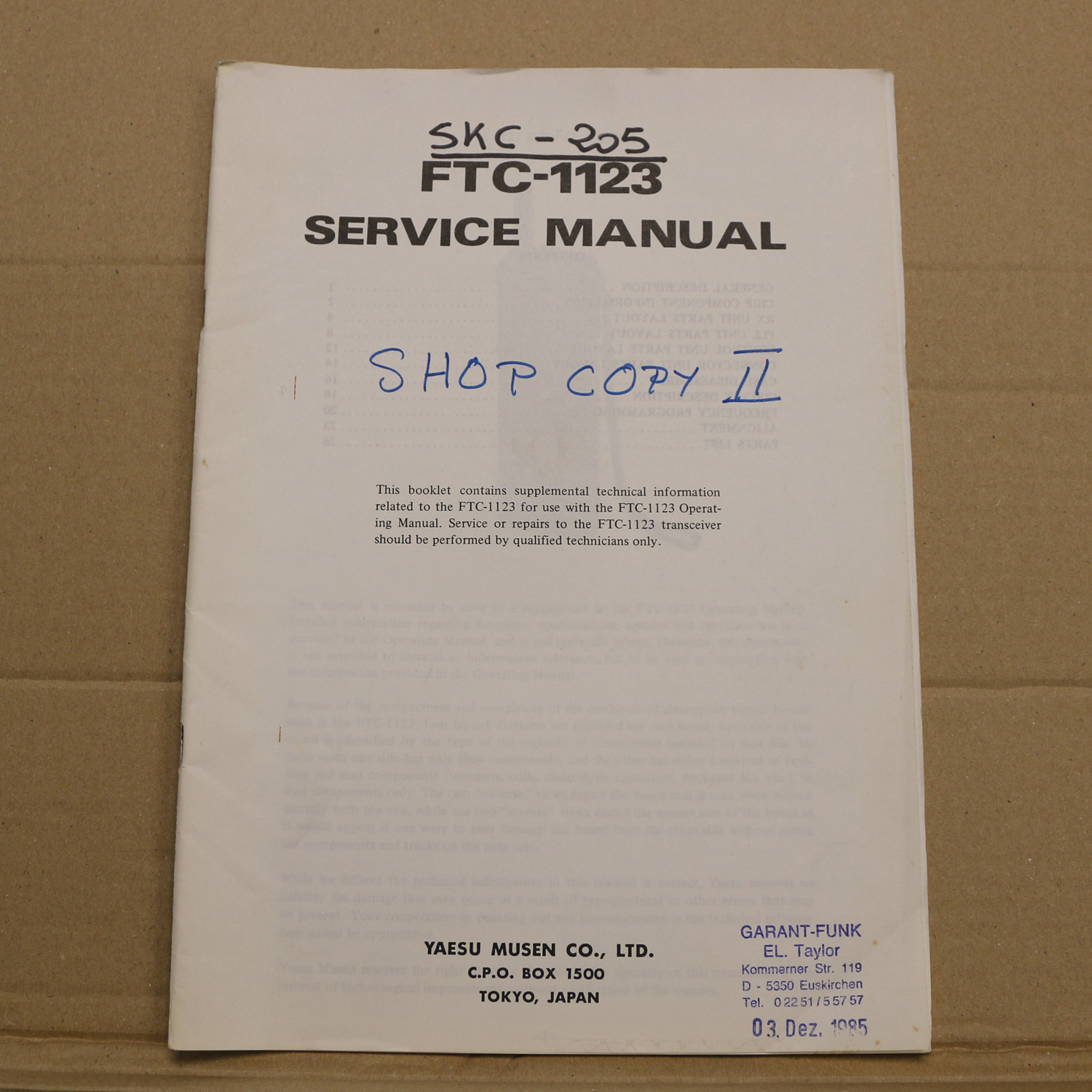 Yaesu FTC-1123 Service Manual
