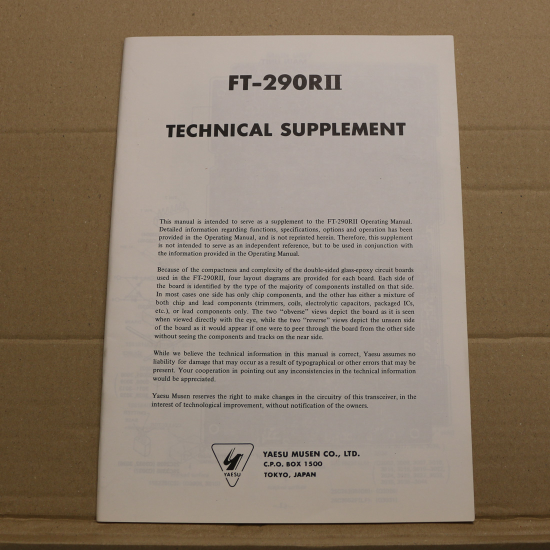 Yaesu FT-290RII Technical Supplement