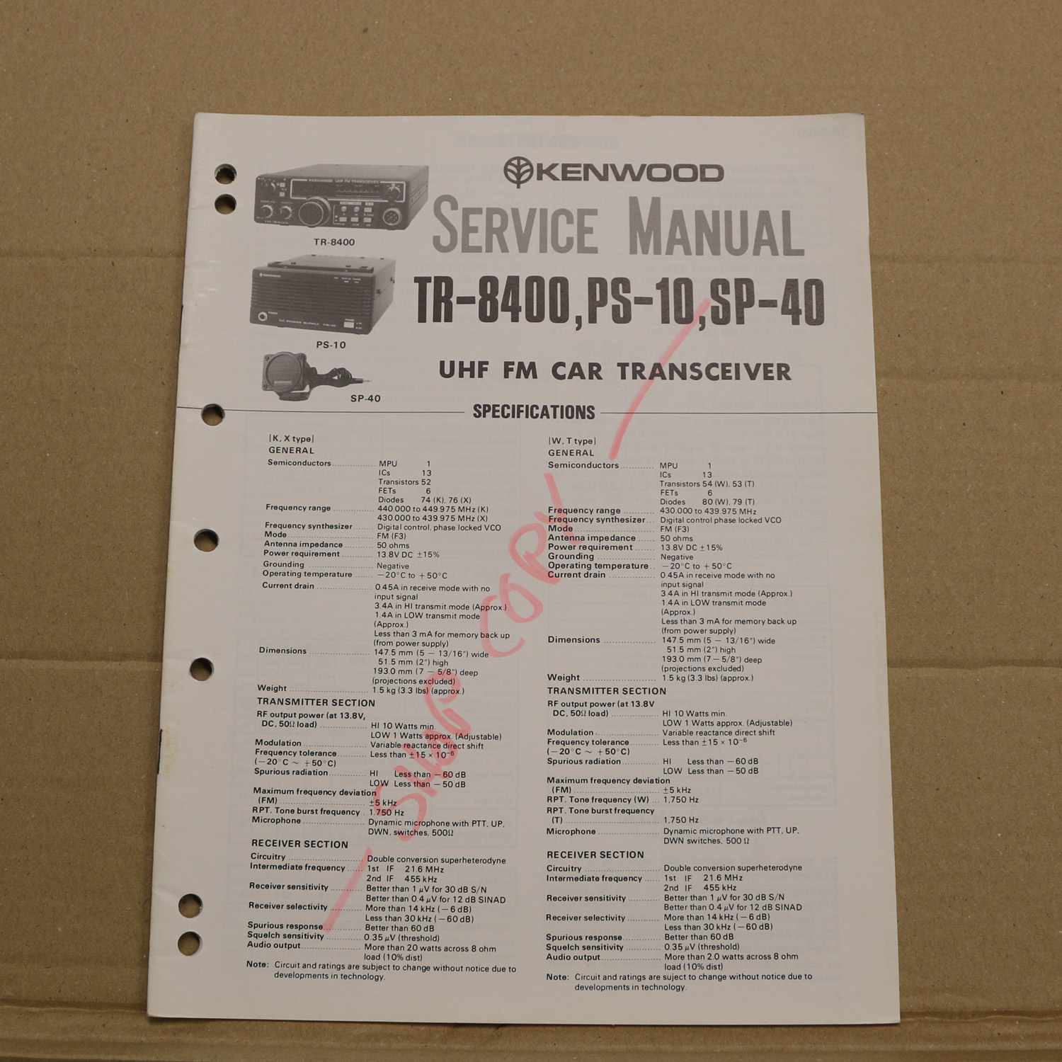 Kenwood TR-8400 - PS-10 - SP-40 Service Manual